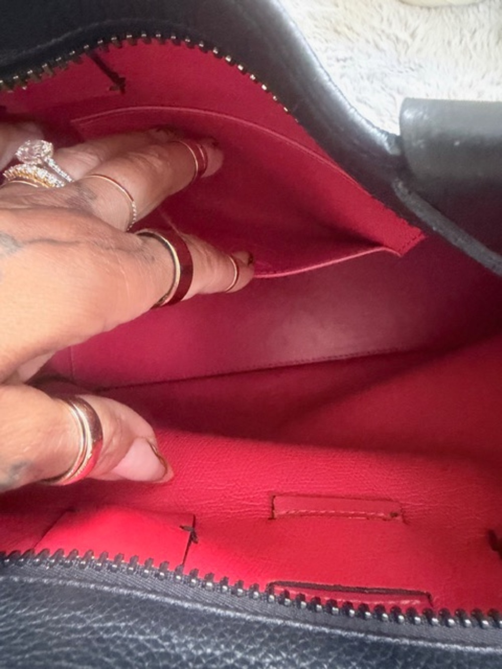 Christian Louboutin Kabiker Tote Bag Grain Calf Leather Black and Red - Picture 9 of 10